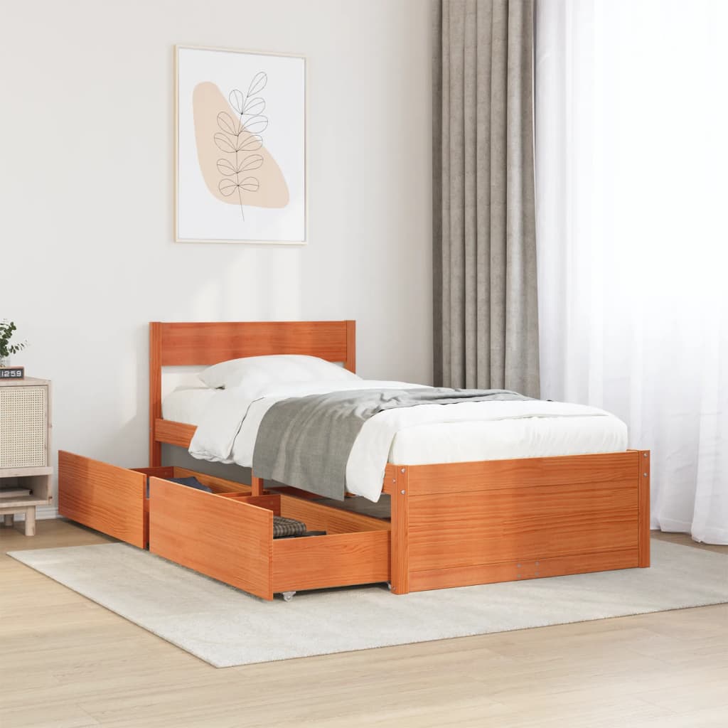 Bed Frame without Mattress Wax Brown 75x190 cm Small Single Solid Wood Pine