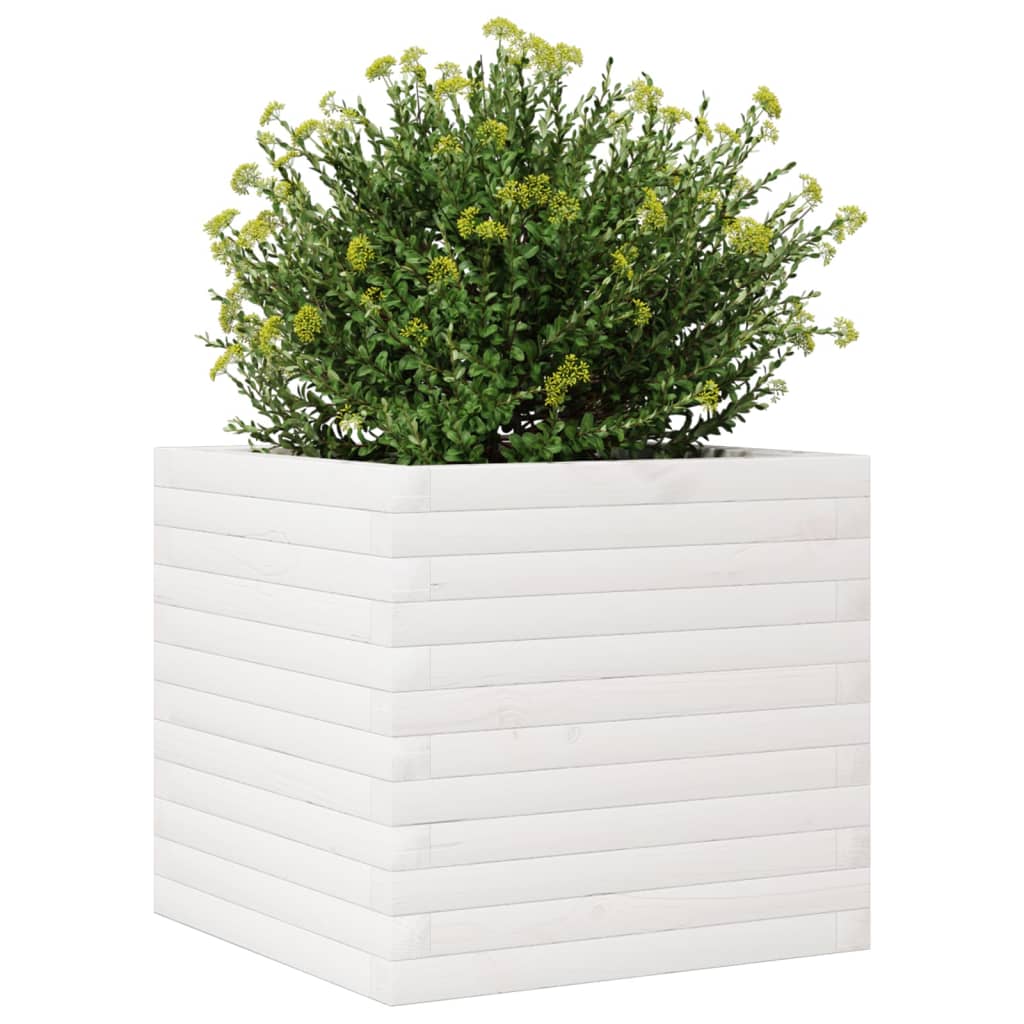Garden Planter White 50x50x45.5 cm Solid Wood Pine