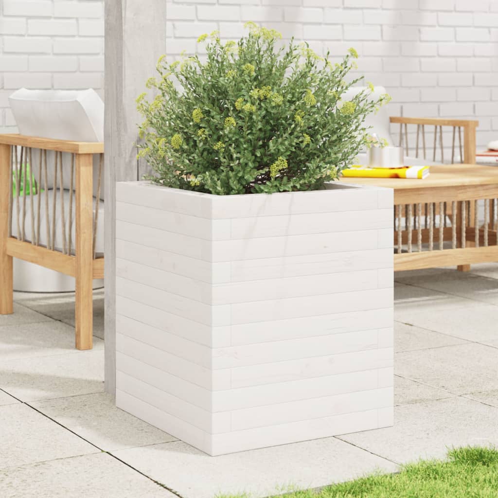 Garden Planter White 40x40x46 cm Solid Wood Pine