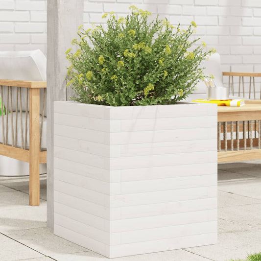 Garden Planter White 40x40x46 cm Solid Wood Pine