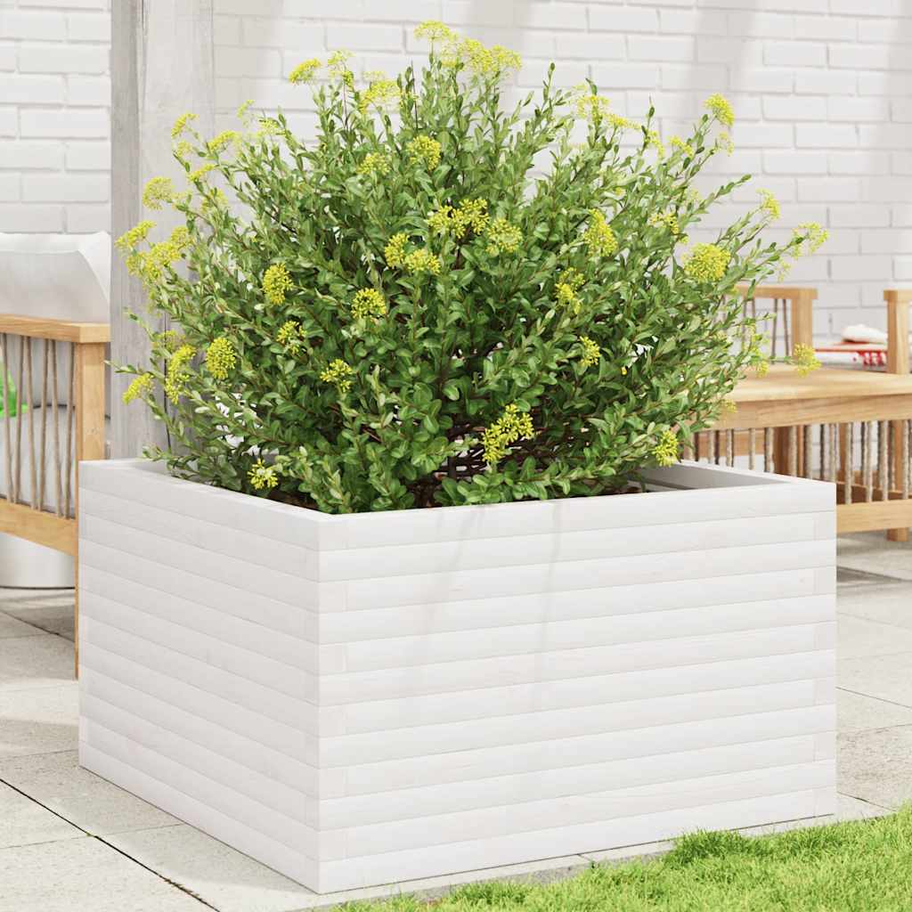 Garden Planter White 80x80x46 cm Solid Wood Pine