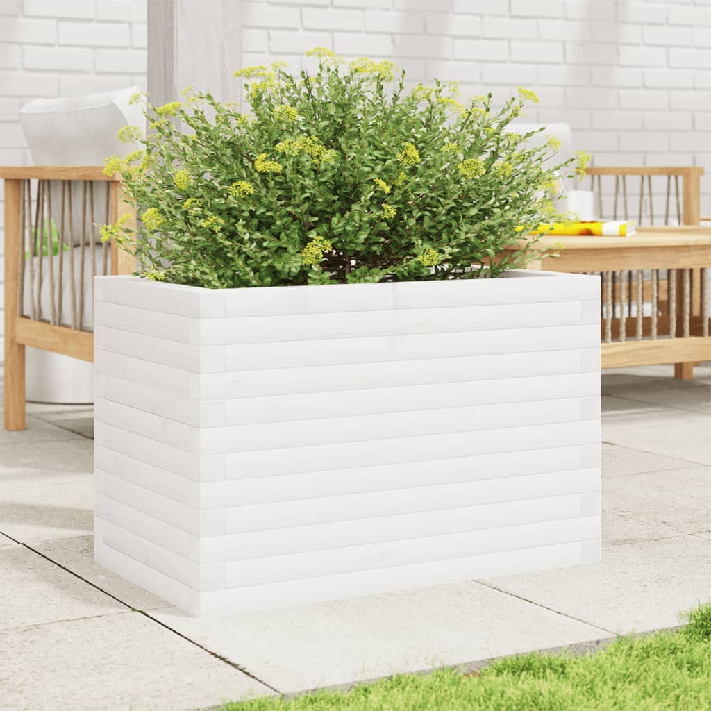 Garden Planter White 70x40x46 cm Solid Wood Pine