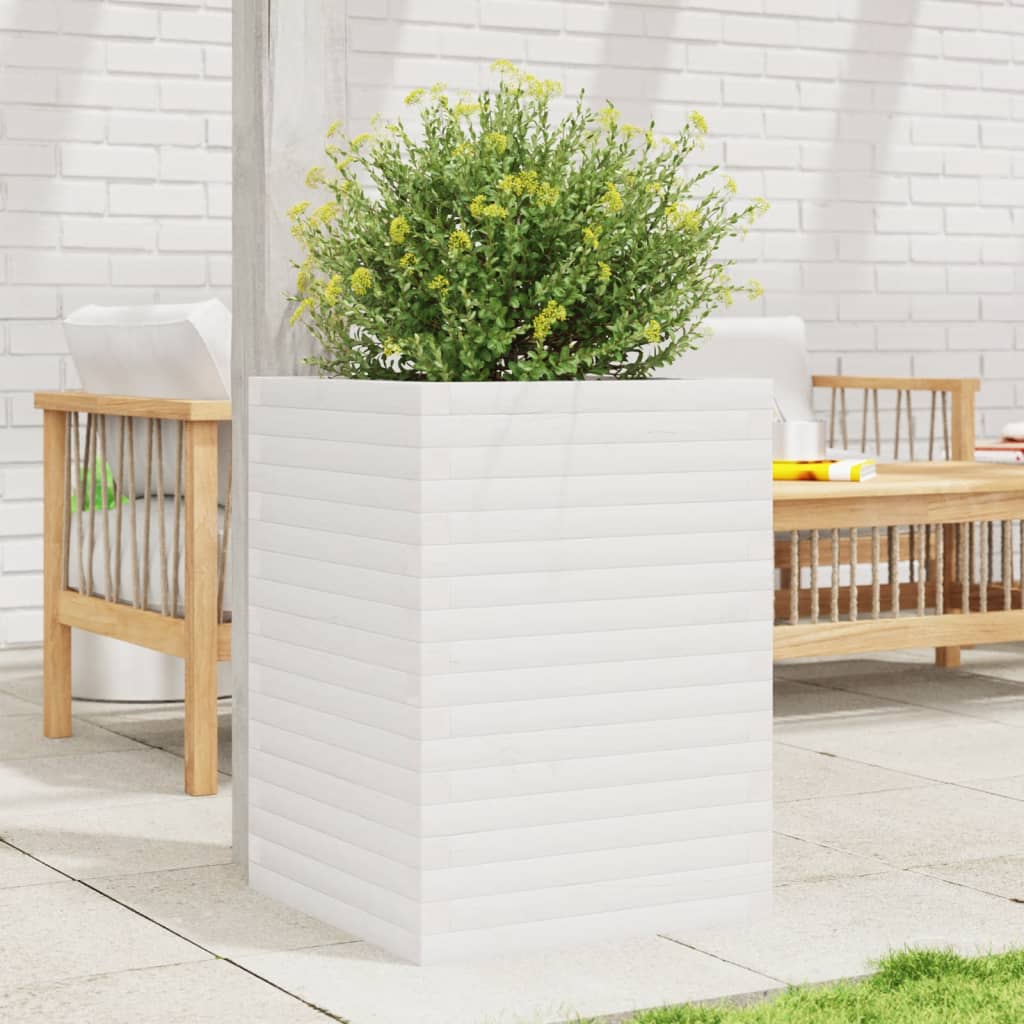 Garden Planter White 50x50x68.5 cm Solid Wood Pine