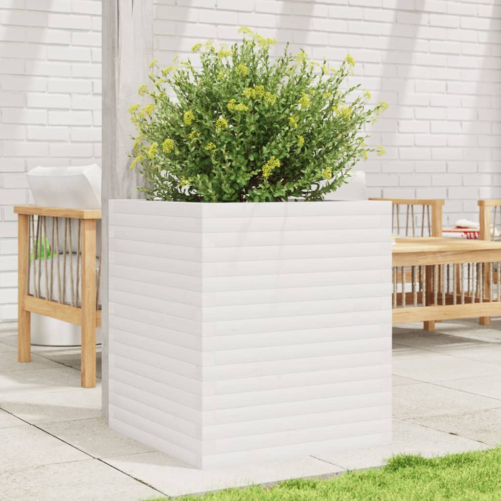 Garden Planter White 60x60x68.5 cm Solid Wood Pine