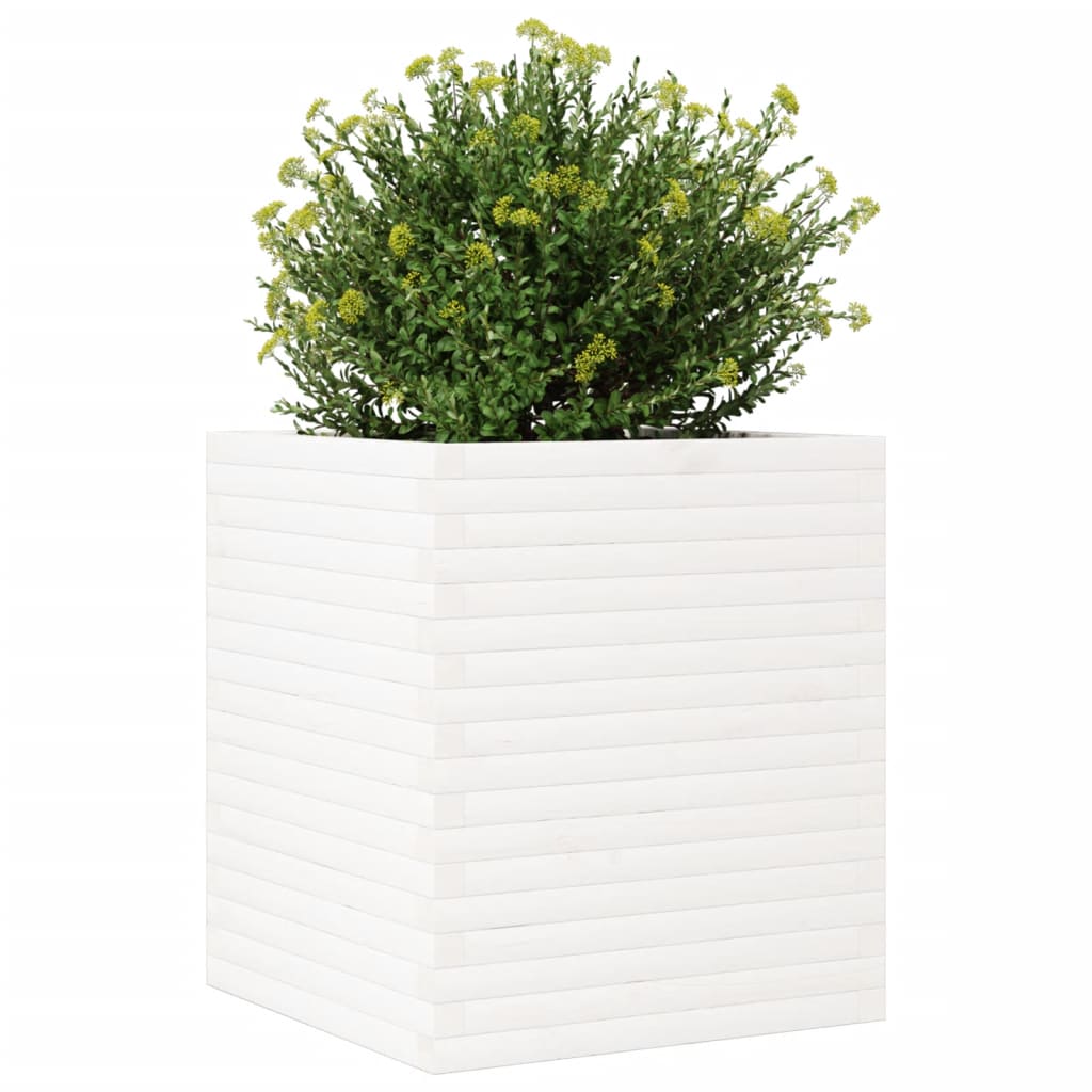 Garden Planter White 60x60x68.5 cm Solid Wood Pine
