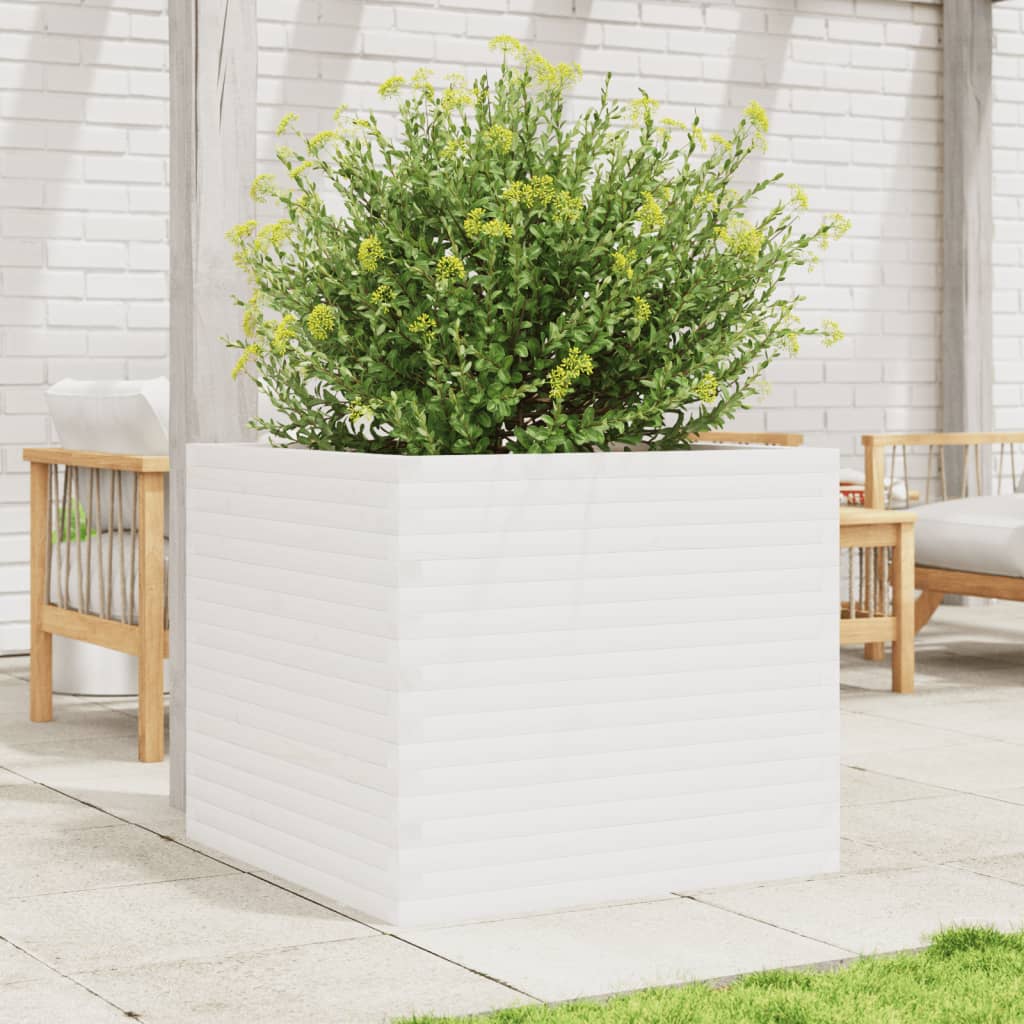 Garden Planter White 80x80x68.5 cm Solid Wood Pine