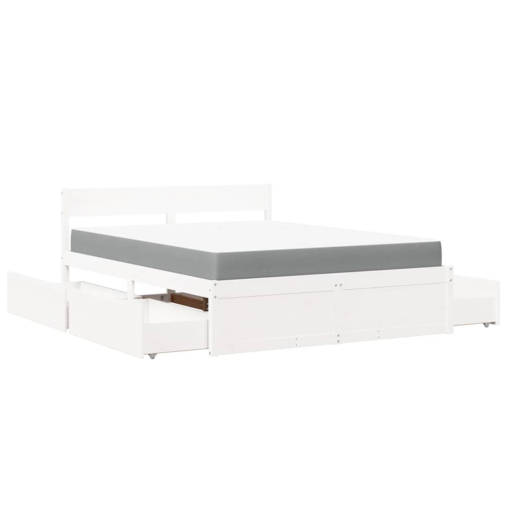 Bed with Drawers and Mattress White 140x200 cm Solid Wood Pine