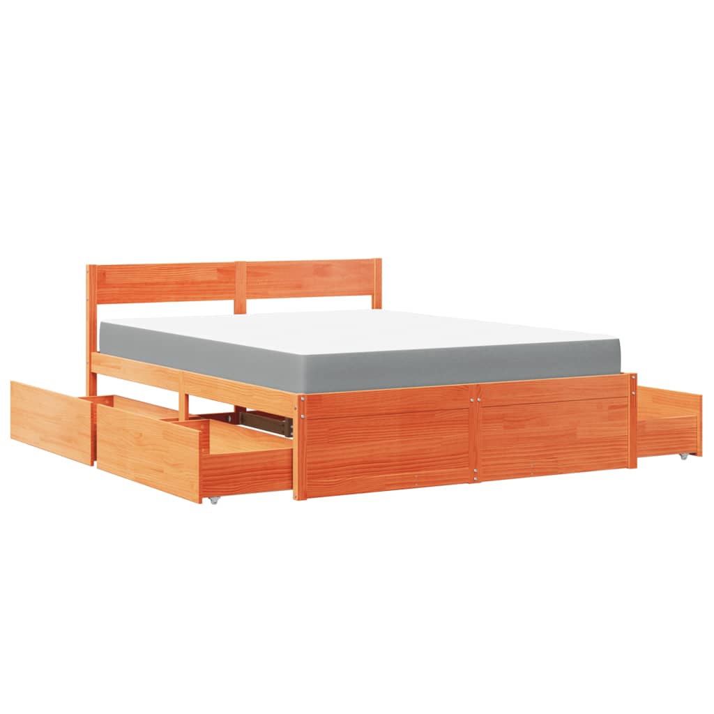 Bed with Drawers and Mattress Wax Brown 140x200 cm Solid Wood Pine