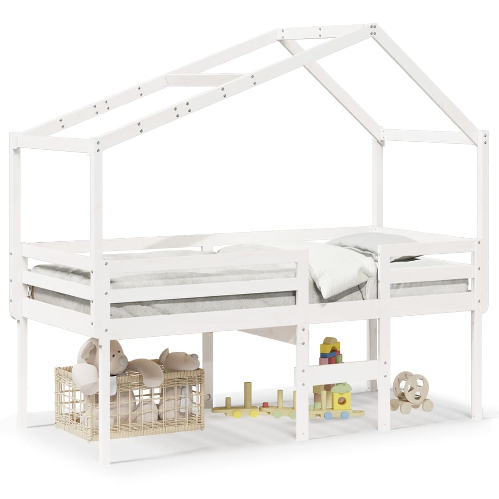 High Sleeper Bed without Mattress White 90x190 cm Single Solid Wood Pine