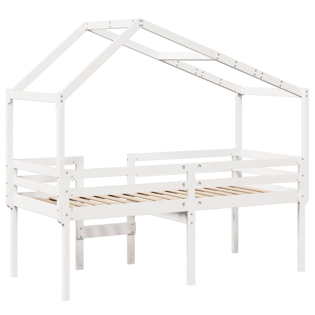 High Sleeper Bed without Mattress White 90x190 cm Single Solid Wood Pine
