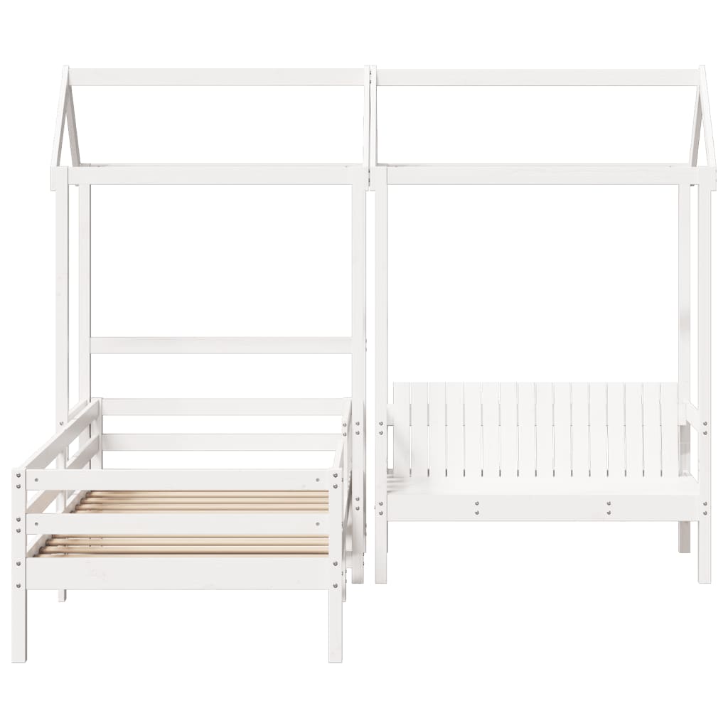 Bed and Bench Set with Roof without Mattress White 100x200 cm