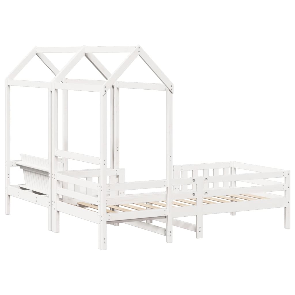 Bed and Bench Set with Roof without Mattress White 100x200 cm