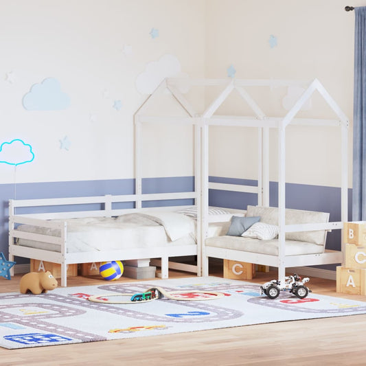 Day Bed and Bench Set with Roof without Mattress White 80x200 cm