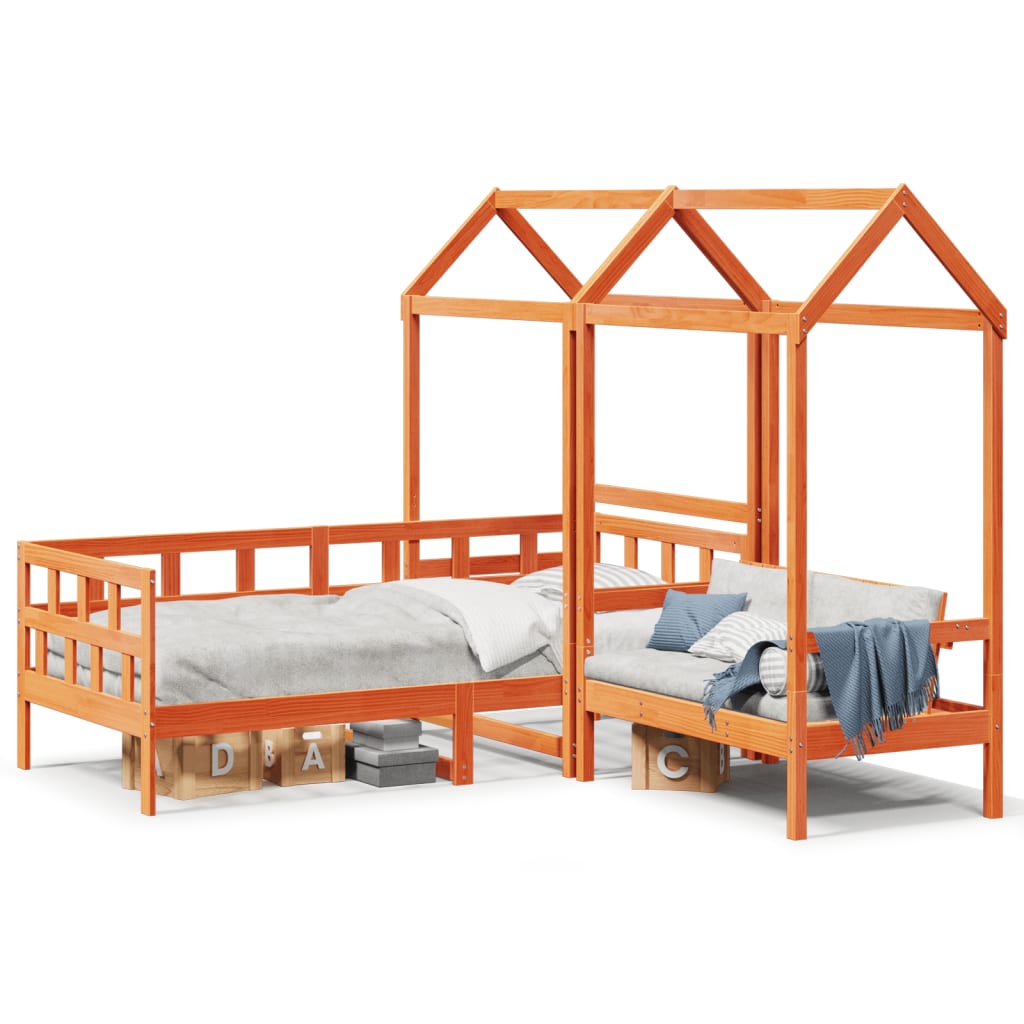 Day Bed Set with Roof without Mattress Wax Brown 80x200 cm