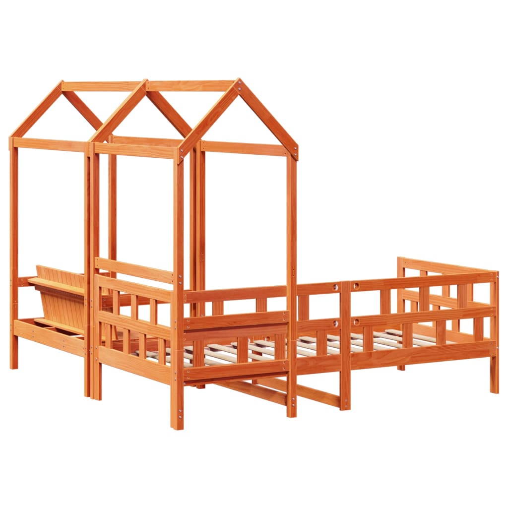 Day Bed Set with Roof without Mattress Wax Brown 80x200 cm