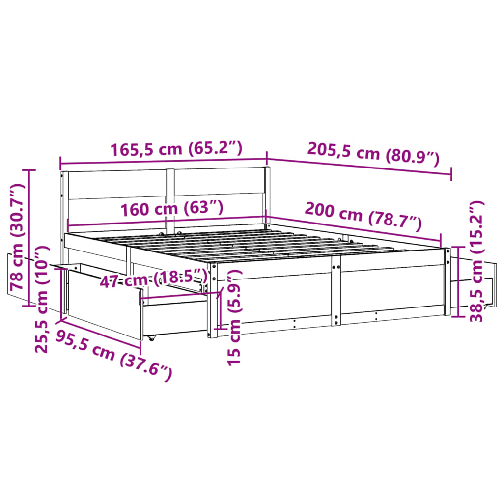 Bed Frame without Mattress White 160x200 cm Solid Wood Pine