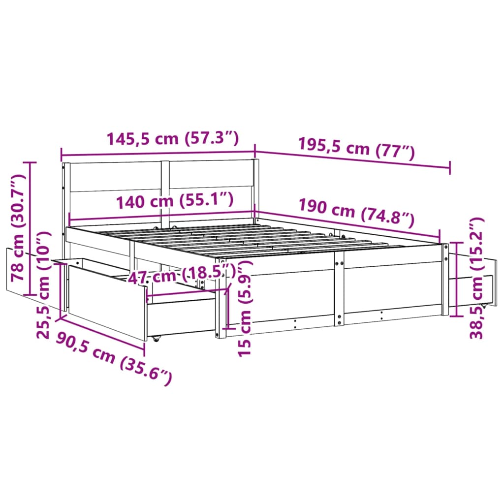 Bed Frame without Mattress 140x190 cm Solid Wood Pine