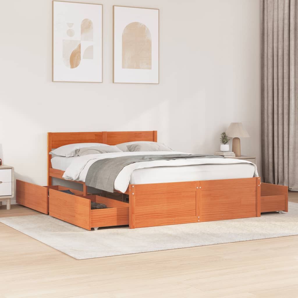 Bed Frame without Mattress Wax Brown 120x190 cm Small Double Solid Wood Pine