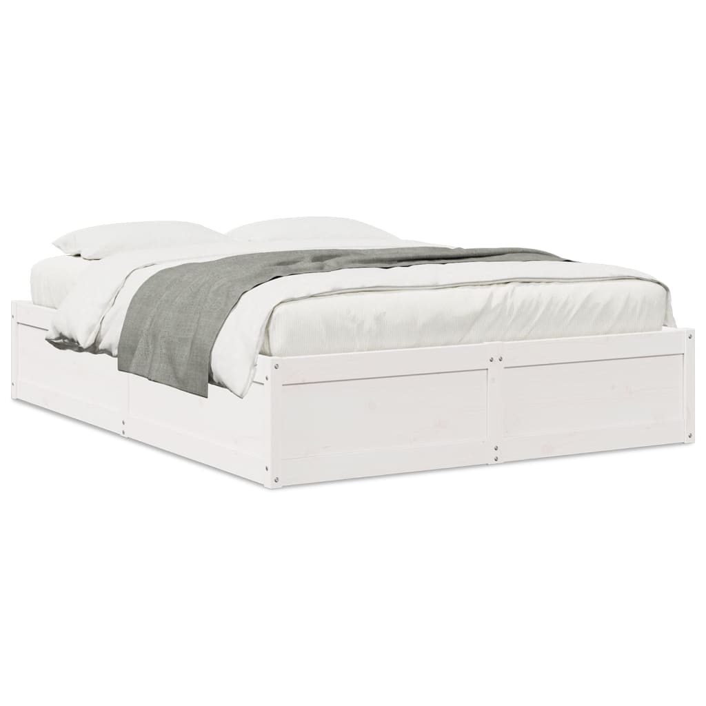 Bed Frame without Mattress White 150x200 cm King Size Solid Wood Pine
