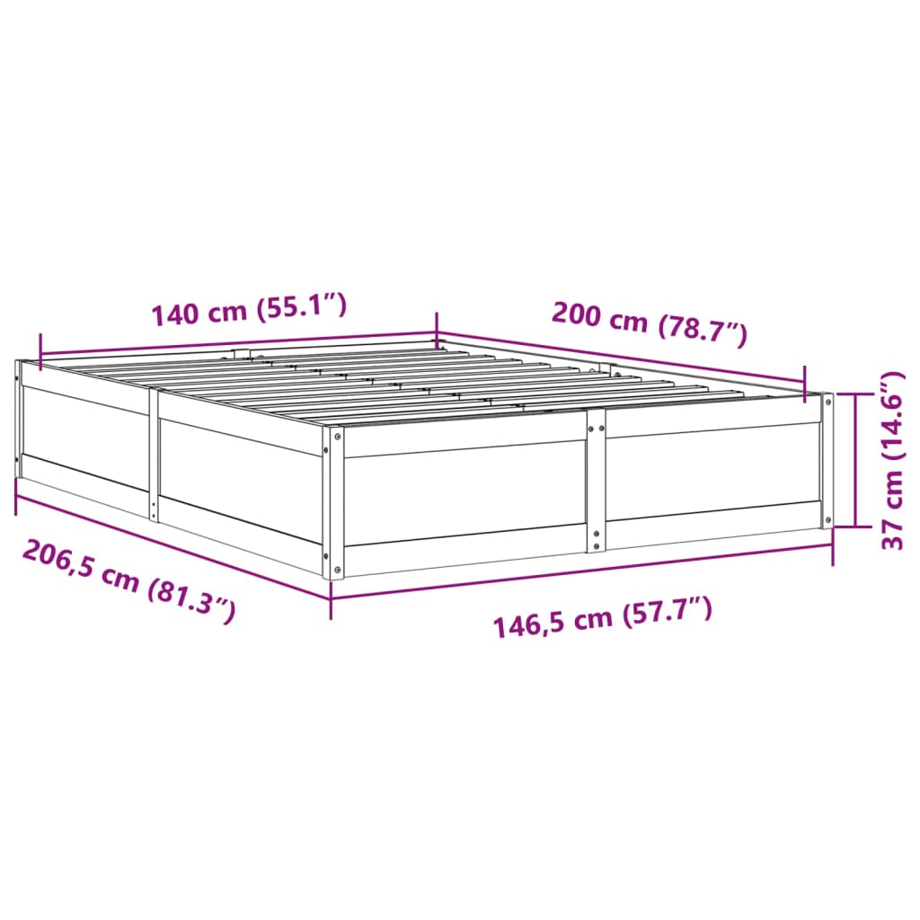 Bed Frame without Mattress White 140x200 cm Solid Wood Pine