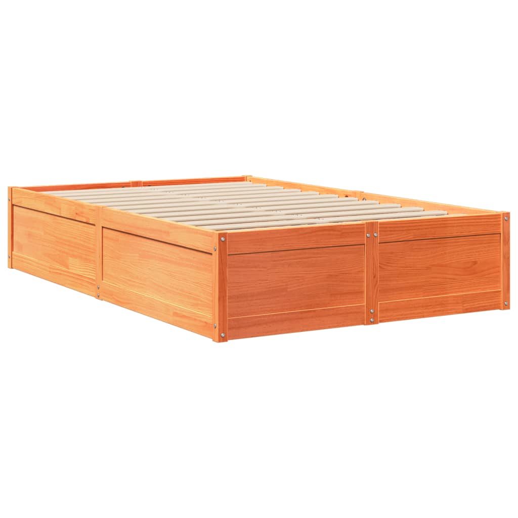 Bed Frame without Mattress Wax Brown 135x190 cm Double Solid Wood Pine