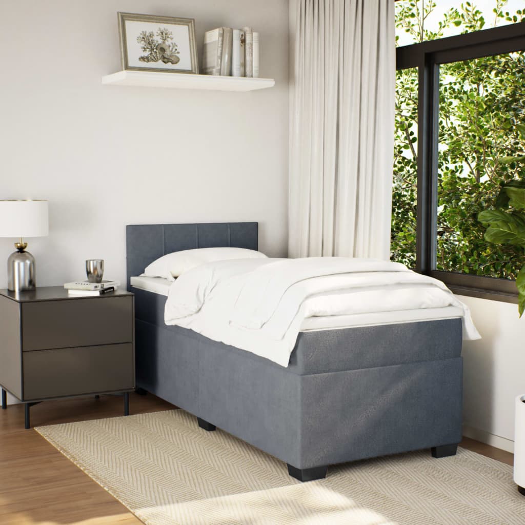 Box Spring Bed with Mattress Dark Grey 100x200 cm Velvet
