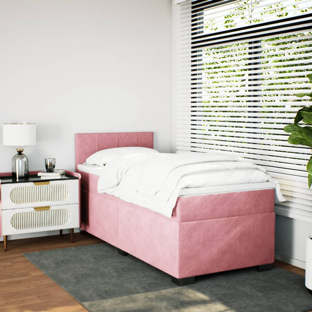 Box Spring Bed with Mattress Pink 100x200 cm Velvet