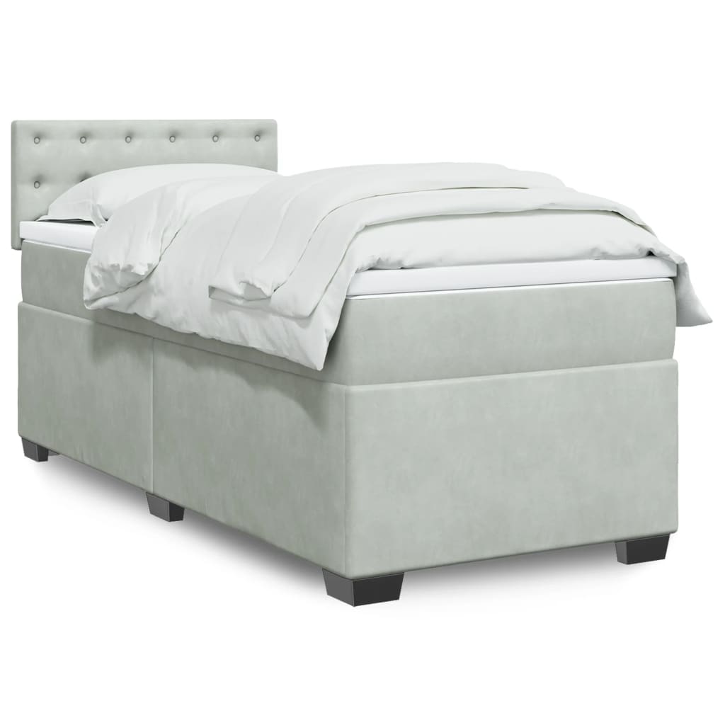 Box Spring Bed with Mattress Light Grey 100x200 cm Velvet