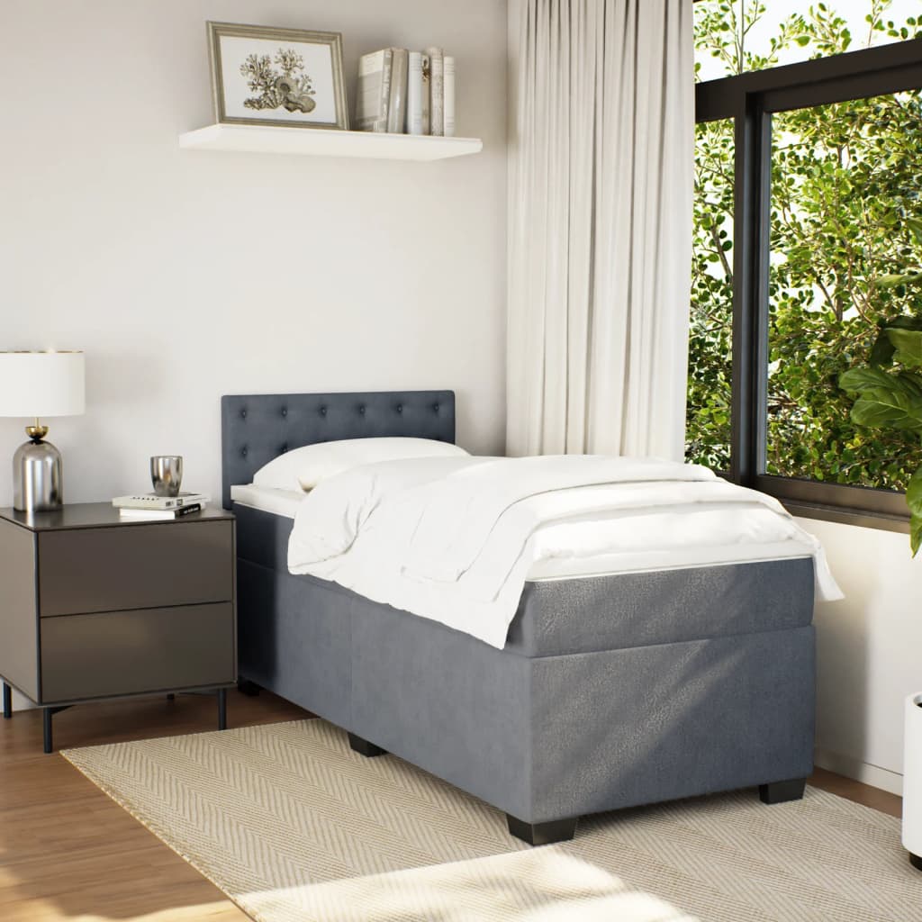 Box Spring Bed with Mattress Dark Grey 100x200 cm Velvet