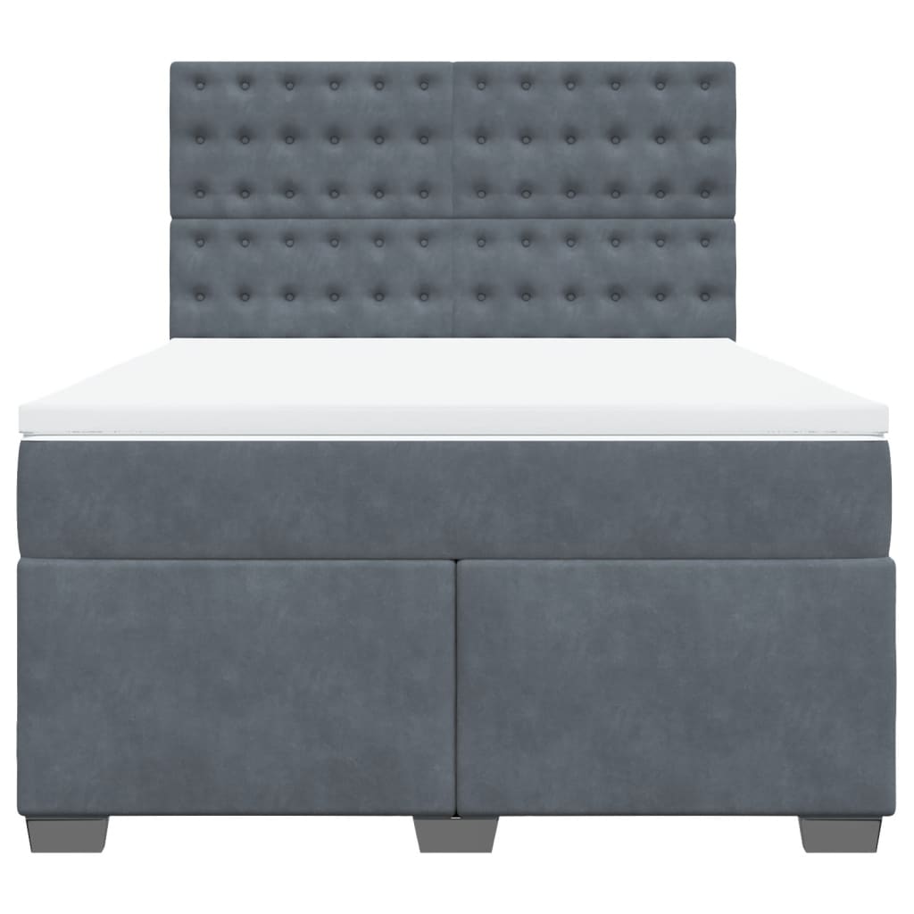 Box Spring Bed with Mattress Dark Grey 140x190 cm Velvet