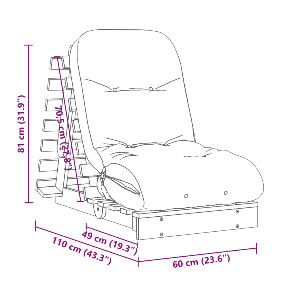 Futon Sofa Bed with Mattress White 60x206x11 cm Solid Wood Pine