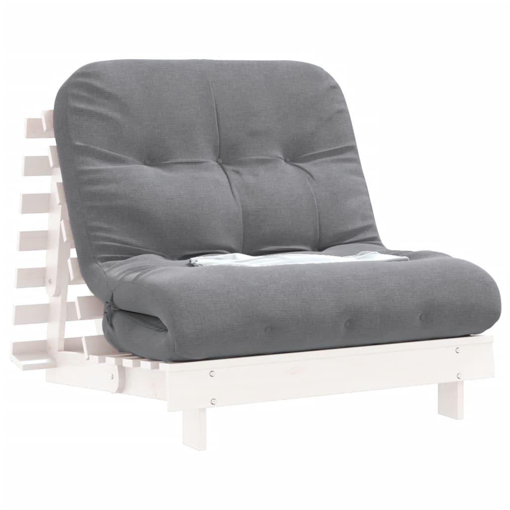 Futon Sofa Bed with Mattress White 80x206x11 cm Solid Wood Pine