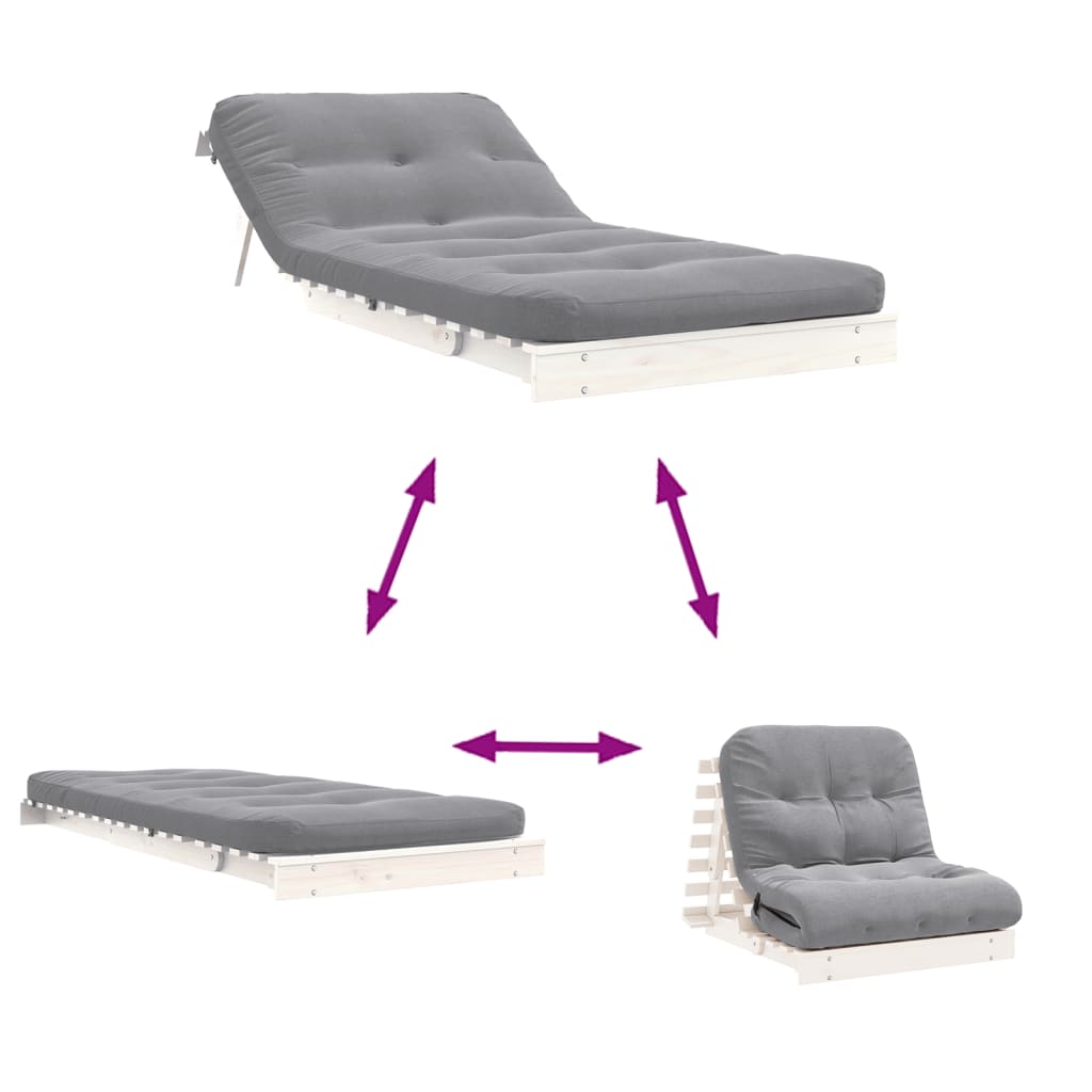 Futon Sofa Bed with Mattress White 80x206x11 cm Solid Wood Pine
