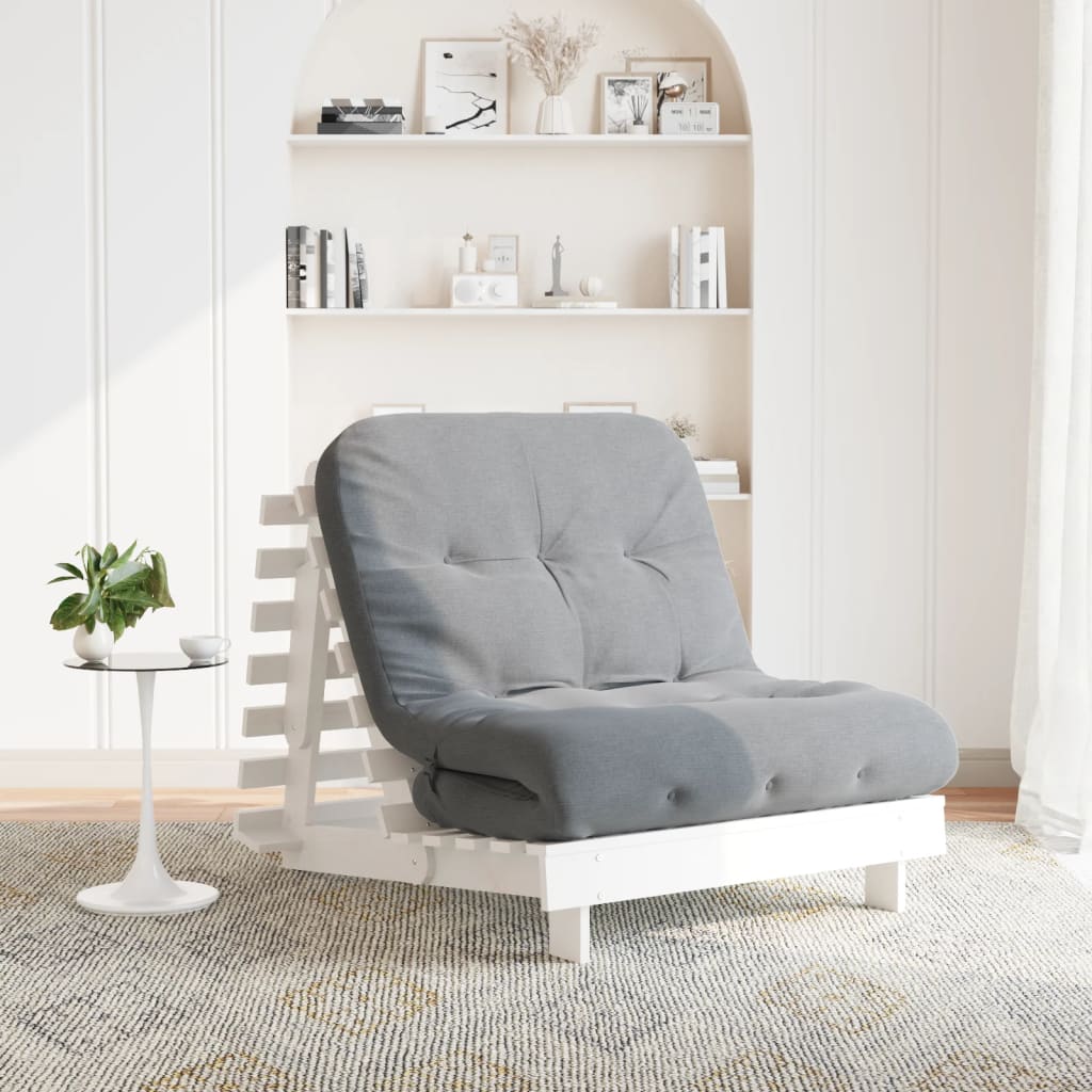 Futon Sofa Bed with Mattress White 80x206x11 cm Solid Wood Pine