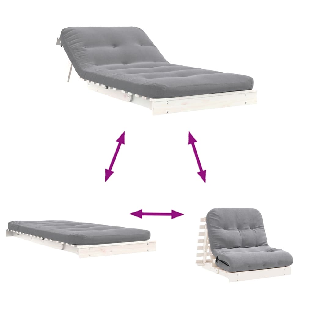 Futon Sofa Bed with Mattress White 90x206x11 cm Solid Wood Pine