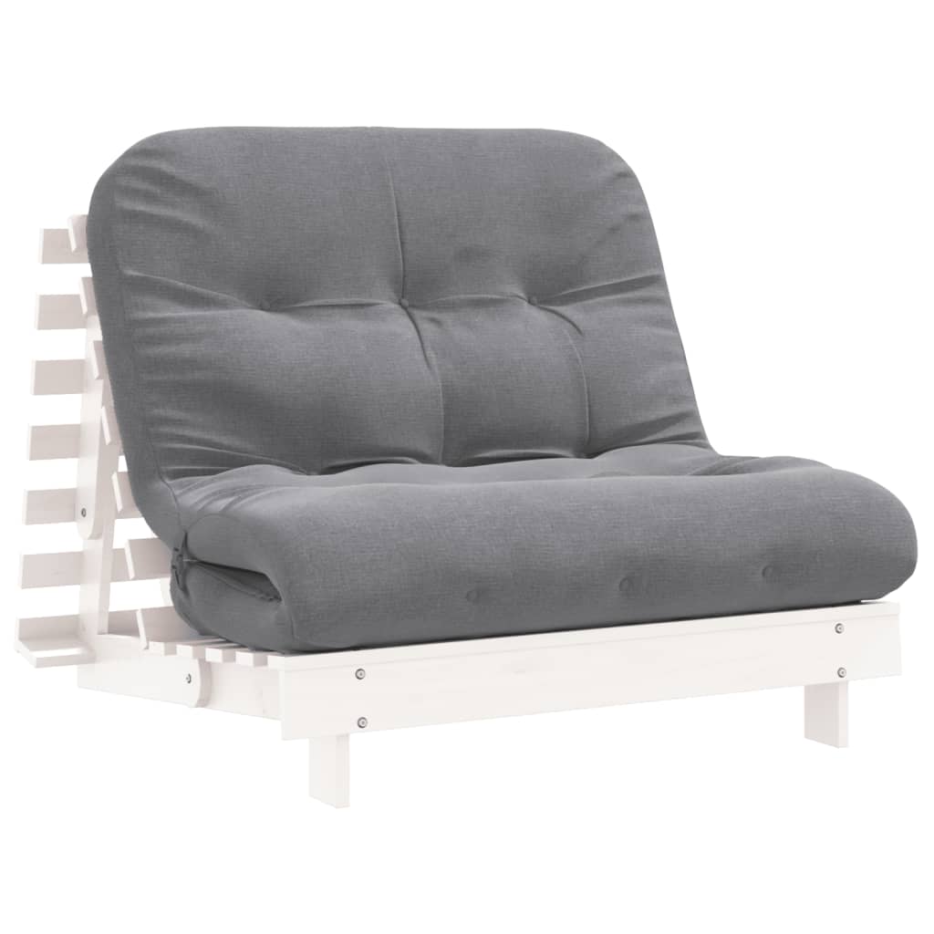 Futon Sofa Bed with Mattress White 100x206x11 cm Solid Wood Pine
