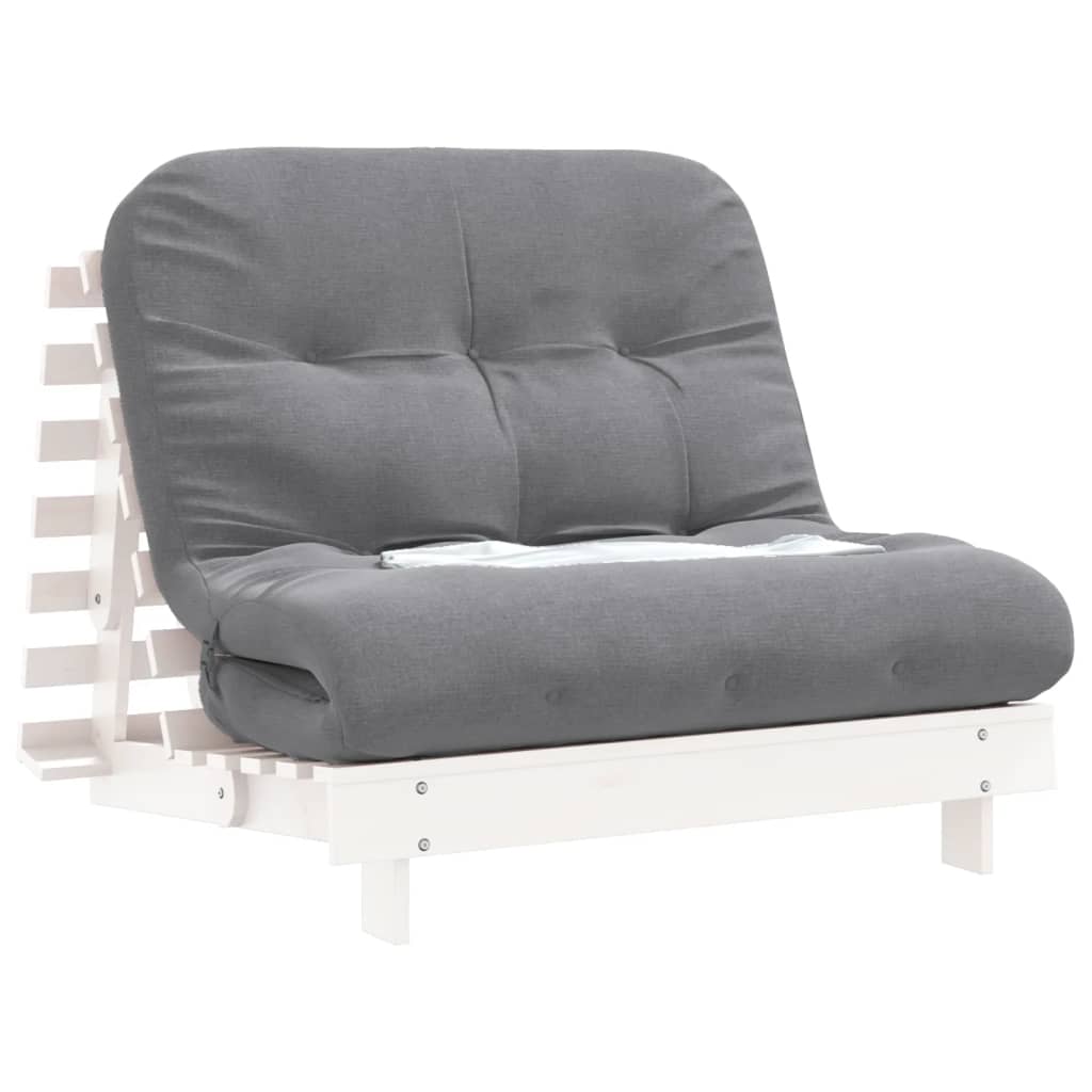Futon Sofa Bed with Mattress White 100x206x11 cm Solid Wood Pine