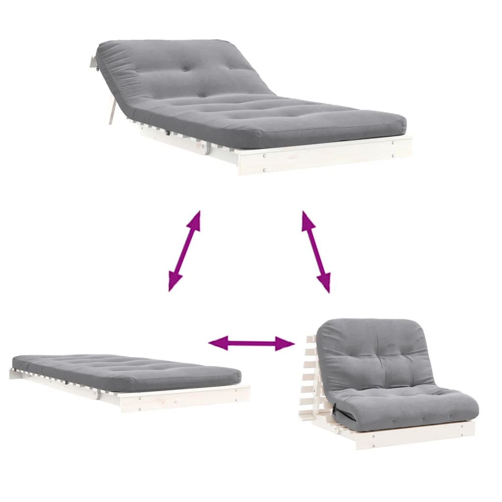 Futon Sofa Bed with Mattress White 100x206x11 cm Solid Wood Pine