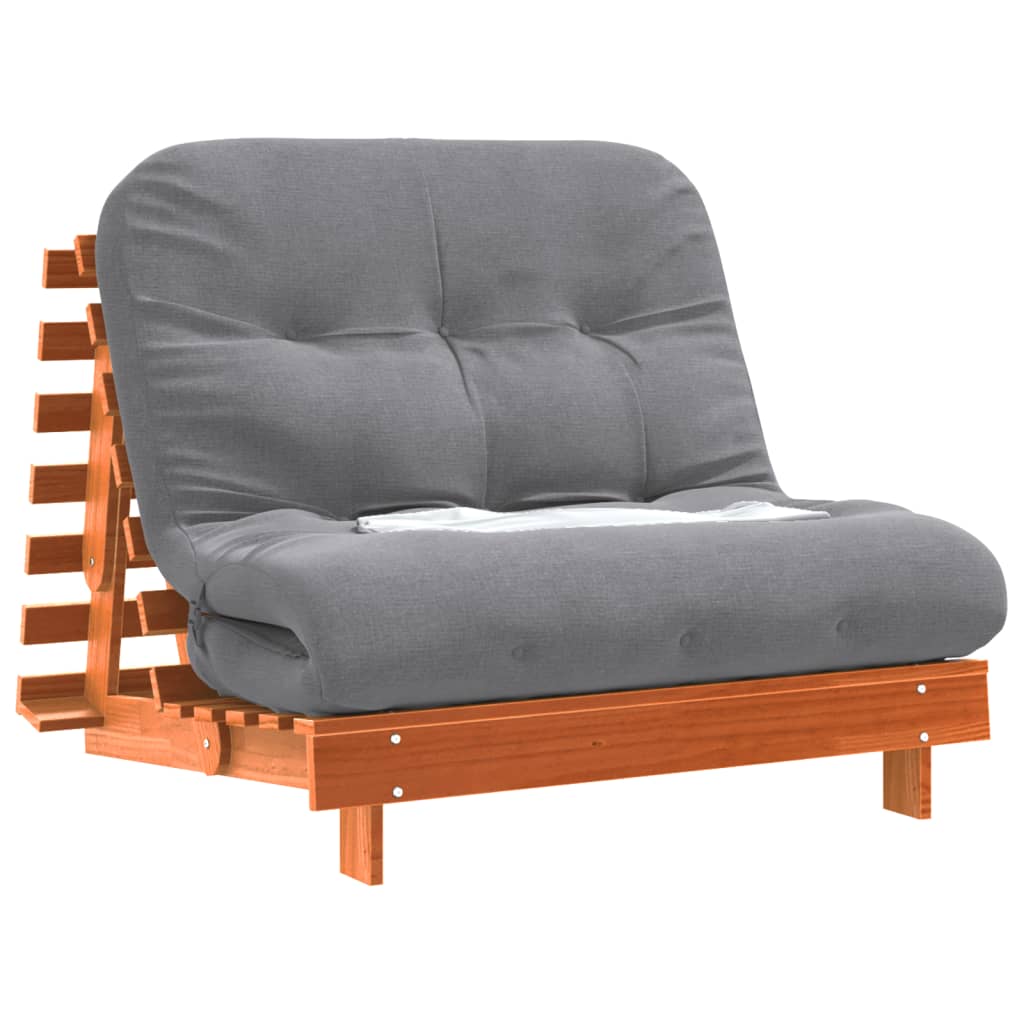 Futon Sofa Bed with Mattress Wax Brown 100x206x11 cm Solid Wood Pine