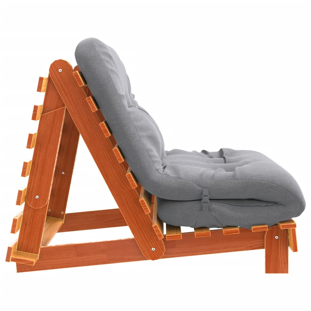 Futon Sofa Bed with Mattress Wax Brown 100x206x11 cm Solid Wood Pine