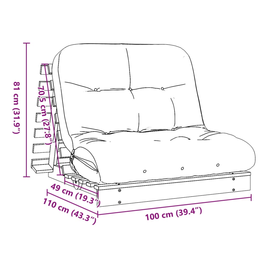 Futon Sofa Bed with Mattress 100x206x11 cm Impregnated Wood Pine