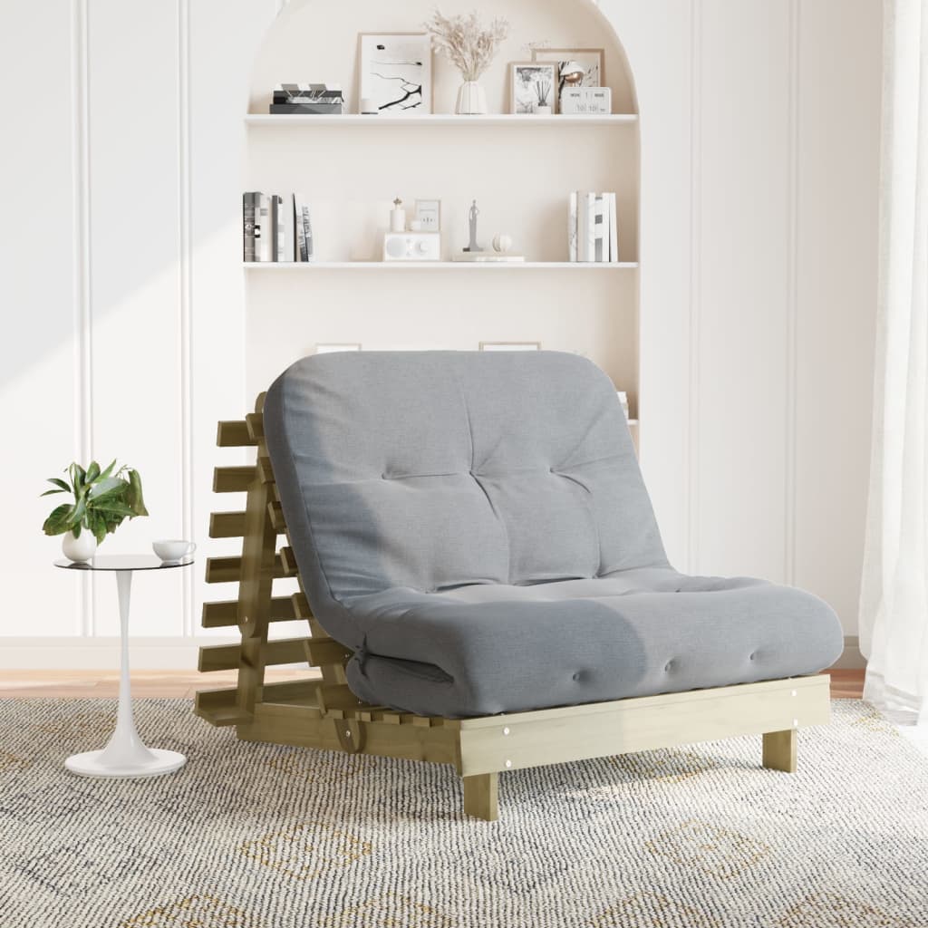 Futon Sofa Bed with Mattress 100x206x11 cm Impregnated Wood Pine
