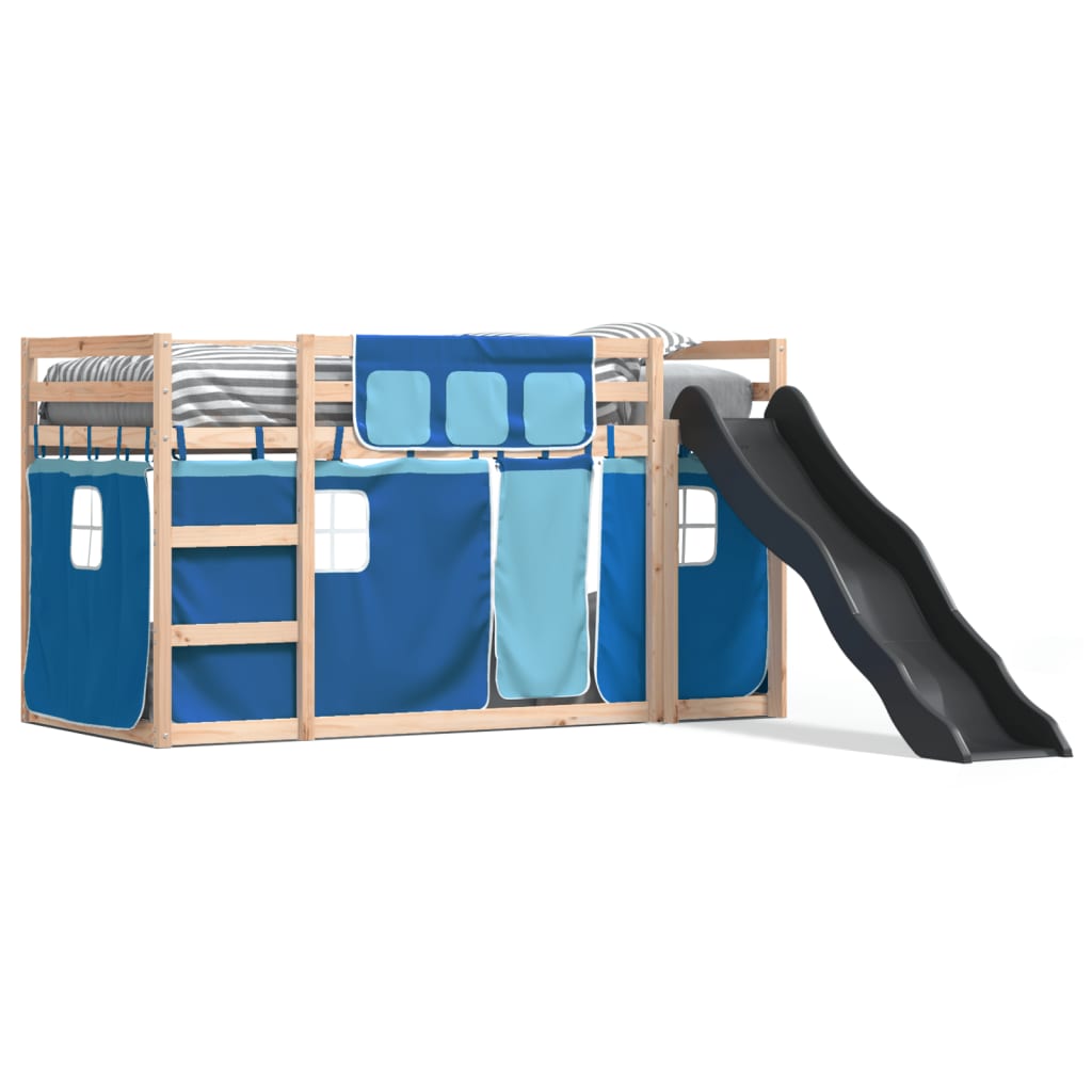 Bunk Bed without Mattress with Slide and Curtains Blue 90x200 cm