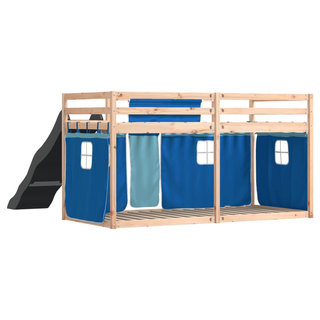 Bunk Bed without Mattress with Slide and Curtains Blue 90x200 cm
