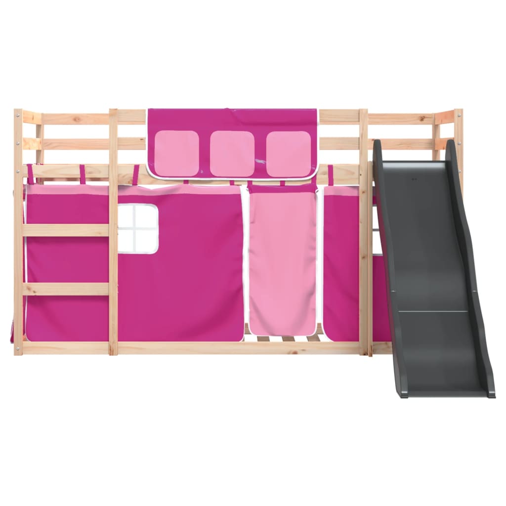 Bunk Bed without Mattress with Slide and Curtains Pink 90x190 cm Single
