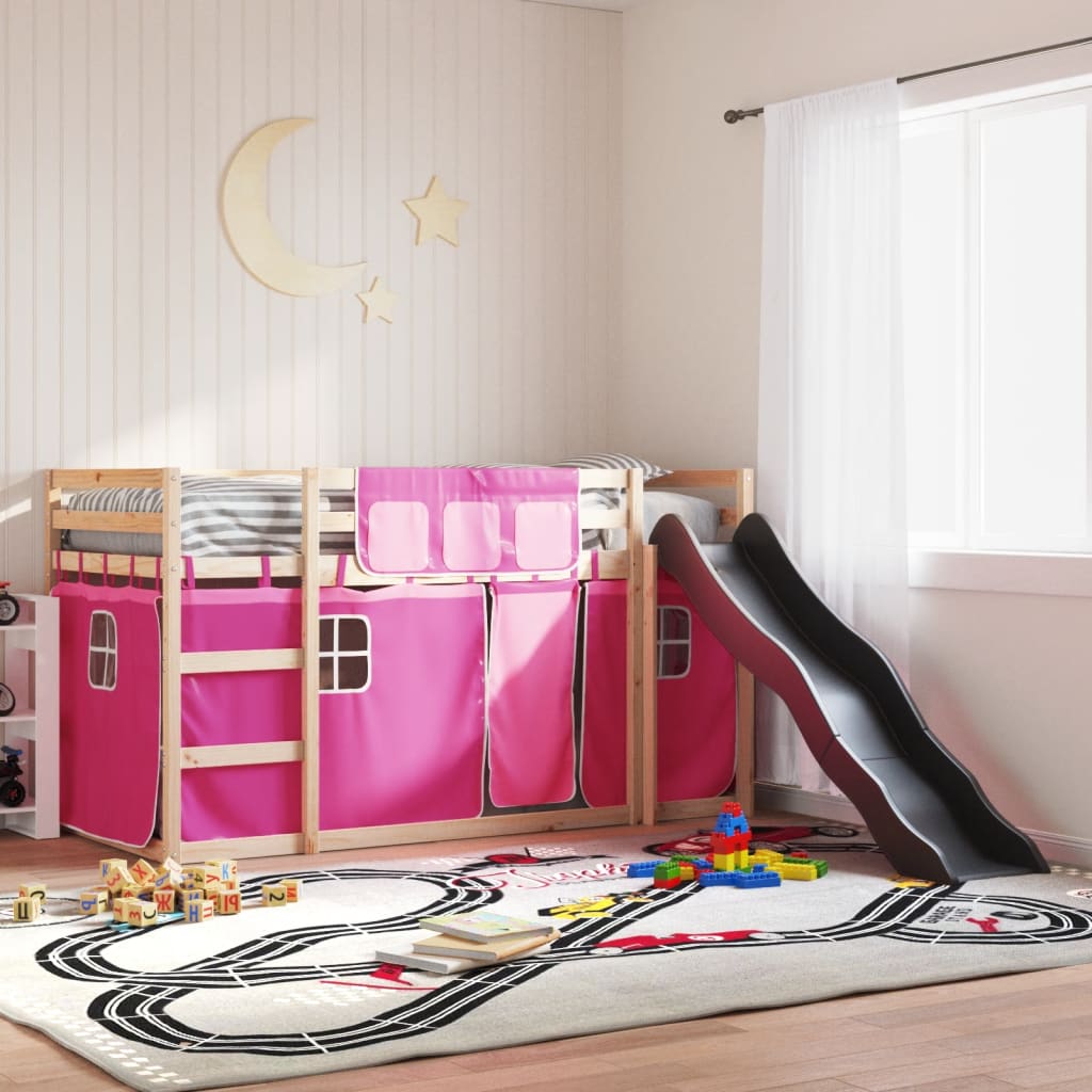 Bunk Bed without Mattress with Slide and Curtains Pink 90x190 cm Single