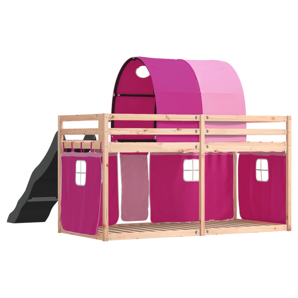 Bunk Bed without Mattress with Slide and Curtains Pink 90x200 cm