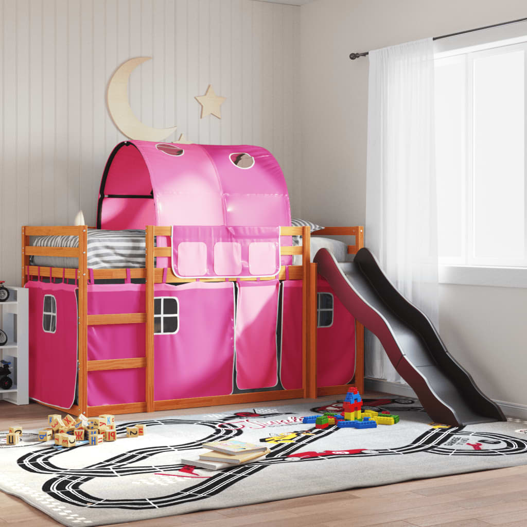 Bunk Bed without Mattress with Slide and Curtains Pink 90x200 cm