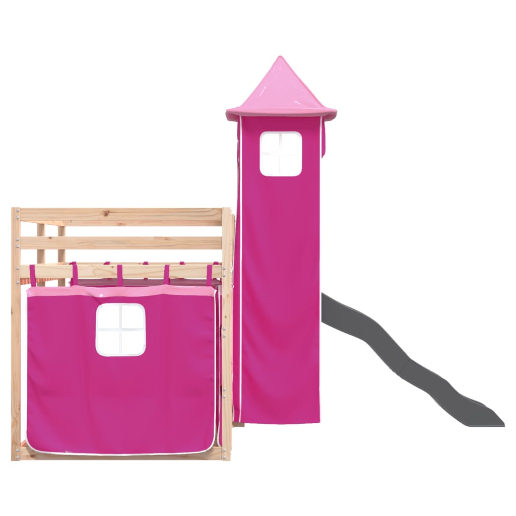 Bunk Bed without Mattress with Slide and Curtains Pink 90x200 cm