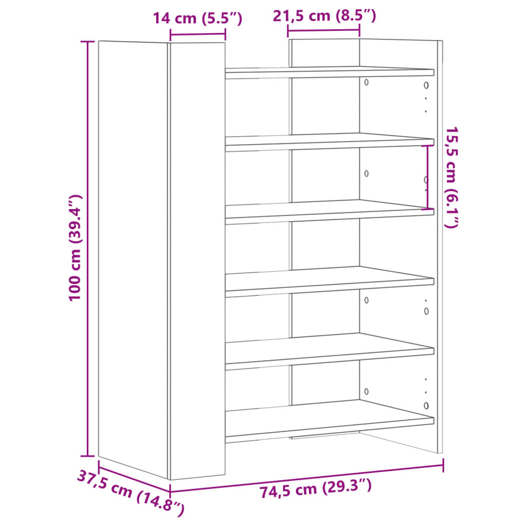 Shoe Cabinet Smoked Oak 74.5x37.5x100 cm Engineered Wood